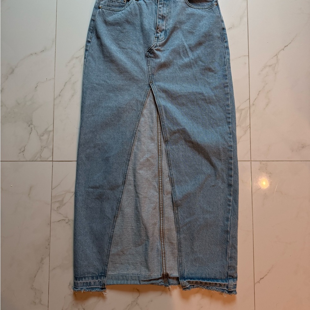 Edikted Denim Maxi Skirt with Front Slit